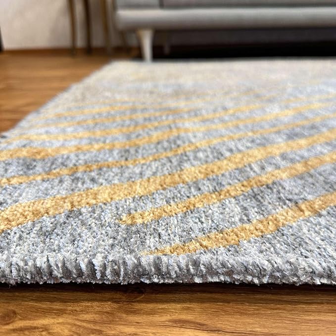 Alfa Rich 5x8 Geometric Gray Gold Washable Area Rugs for Living Room Bedroom Kitchen Cotton Rug