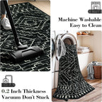 Wonnitar Moroccan Bathroom Rug,Washable 2x3 Small Bath Mat, Boho Tribal Soft Kitchen Sink Mat, Non-Slip Geometric Entry Way Rug, Low-Pile Indoor Carpet for Bedside Entrance Laundry (Black,2'x3')