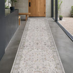 Geometric 3x20 Wide Hallway Runner - Light Gray with Taupe Accent, Boho Floral Pastel Decor, Washable Low Pile Non Slip Stain Resistant Rug for Long Kitchen, Hall Way