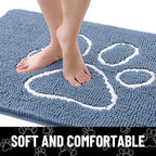 Smiry Dog Door Mat for Muddy Paws, Absorbent Dirt Trapper Non Slip Quick Dry Washable Chenille Mat for Mud Dogs, Entry Rug for Indoor and Outdoor (24x16 Inches, Airy Blue and White)