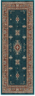RUGGABLE Washable Vintage Runner Rug – Verena Teal Blue 2.5x7, Stain-Resistant, Non-Slip Hallway Runner – Machine Washable Rug for Hallway, Entryway, Living Room & Kitchen–with Standard Pad