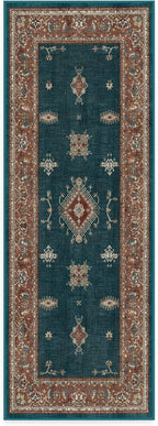 RUGGABLE Washable Vintage Runner Rug – Verena Teal Blue 2.5x7, Stain-Resistant, Non-Slip Hallway Runner – Machine Washable Rug for Hallway, Entryway, Living Room & Kitchen–with Standard Pad