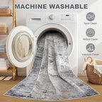Area Rug Living Room Rugs - 5x7 Washable Large Soft Indoor Neutral Modern Abstract Low Pile Rug Carpet for Bedroom Dining Room Farmhouse Home Office - Blue/Grey/Brown