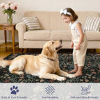 DUKINO 2.6x8 Runner Rug for Hallway, Washable Vintage Floral Kitchen Rug with Non Slip Backing, Soft Low Pile Throw Carpet Runner for Kitchen, Laundry, Hallway, Bathroom, Dark Blue