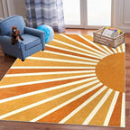 Rainbow Sun Area Rug,4x5ft,Boho Kids Room Area Rug, Living Room Decorative Rainbow Rug for Kids Girls Boys Bedroom, Living Room, Classroom, Office Non-Slip Washable