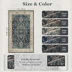 Farmhouse Distressed 3x5 Area Rugs for Entryway Foyer, Washable Non Slip Low Pile Throw Rugs for Kitchen, Vintage Medallion Pinted Carpet for Bedroom/Bathroom/Home Office, Midnight/Multi
