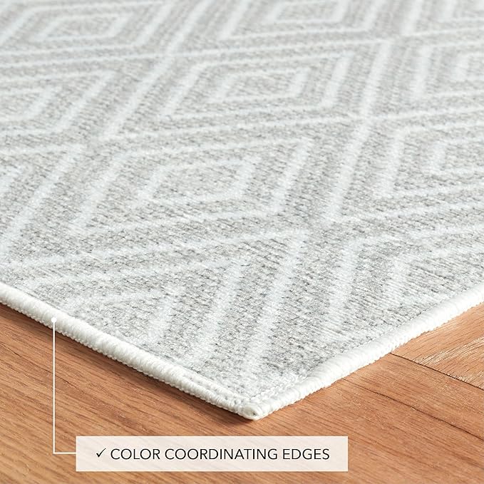 Dash and Albert Diamond Machine Washable Area Rug - 3' x 5' Platinum/White - Diamond Accent Rug - Anti-Slip Backing, Lightweight, Machine Washable, High Traffic Areas Kitchen, Mudroom, Laundry Room
