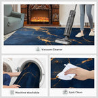 4x6 Abstract Marble Cafe Rug - Dark-Blue-Marble Rugs for Bedroom Aesthetic, Luxury Stone Pattern Soft Comfortable Non-Slip for Offie Bedroom Study Boy Girl Room Hotel Dorm