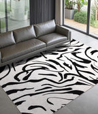 YIHOUSE Modern Area Rugs for Bedroom,5x7 Washable Black and White Rug, Thin Abstract Geometric Minimalist Striped Rug, Black Rugs for Bedroom,Kitchen,Dining Room Office