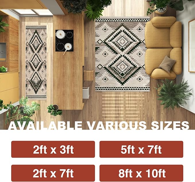 YHSF South West Native American Rug Ritz – Native Tribal American Indian Inspired Rug - Living Room, Bedroom, Hallway, Entryway & High-Traffic Area Rugs - Washable - Soft - Olive, 5 Feet x 7 Feet
