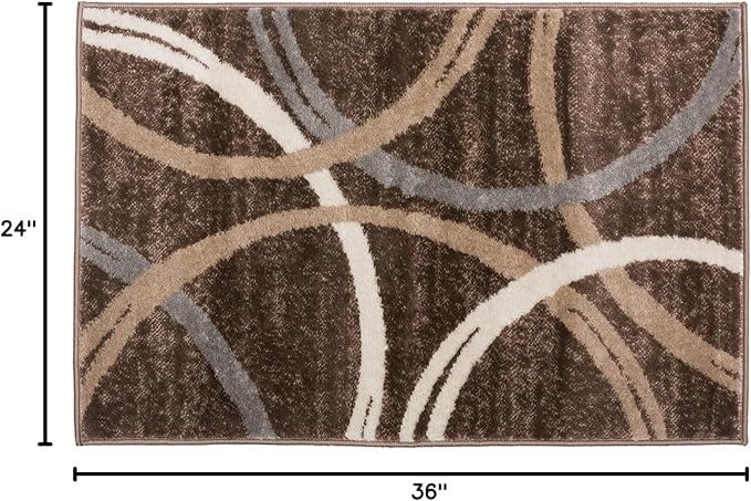 Rugshop Modern Wavy Circles Design Accent Rug, Non-Shedding Carpet for Entryway, Bathroom, or Kitchen, Brown, 2' x 3'