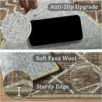 2x8 Machine Washable Runner Rug, Kitchen Hallway Area Rug, Brown Vintage Moroccan Rug Ultra Non-Slip Low Pile Soft Faux Wool Carpet, Kids and Pets Friendly for Bedroom Entryway Bedside Decor Rug