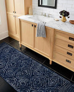 Wonnitar Washable Runner Rug for Kitchen, 2'6"x8' Moroccan Blue Hallway Carpet Runner, Non-Slip Long Geometric Rustic Entryway Floor Runner Soft Throw Mat for Bedroom Bathroom Closet (Blue,2'6"x8')