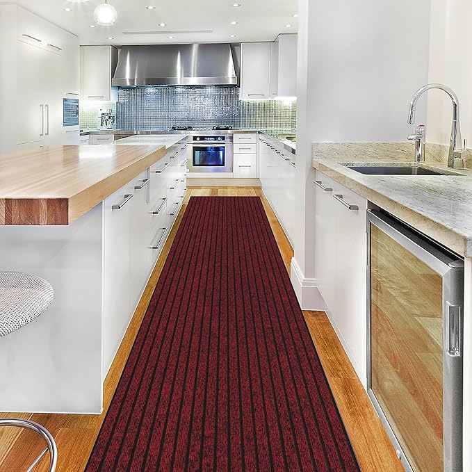Ottomanson 2' x 14' Hallway Runner with Scraper Pile - Extra Durable Non-Slip Rug Mat for Indoor & Outdoor Use - Ideal for Kitchen, Entryway, Patio & Garage - High-Traffic Carpet, Red