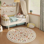 Vintage Medallion Floral Round Rug 4ft, Washable Circle Area Rug, Non-Slip Soft Low Pile Circular Carpet for Bedroom, Living Room, Dining Room, Entryway, Office, Kids, Bathroom | Beige