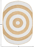 2.6x10 Oval Kilim Jute Runner – Natural Jute, Hand Braided Flatweave Rug, 0.27" Thick Solid White Beige Handmade Boho Style Carpet for Hallway, Kitchen, Entryway