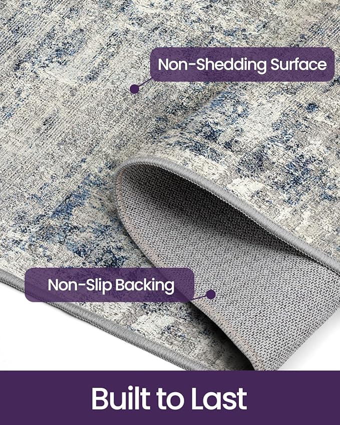 DEXI Hallway Runner Rug 3x10, Modern Abstract Non Slip Thin Soft Runners Carpet, Stain Resistant Washable Indoor Rug for Hallway Entryway Kitchen Laundry Room Living Room, Blue