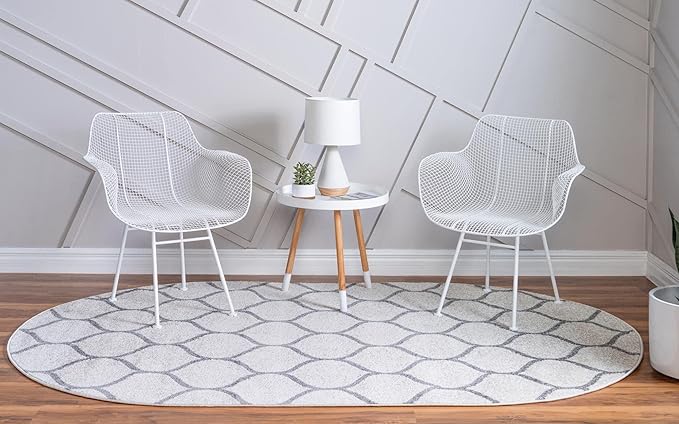 Rugs.com Lattice Frieze Collection Rug – 5' x 8' Oval Ivory Medium Rug Perfect for Living Rooms, Large Dining Rooms, Open Floorplans