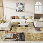LOCHAS Rug for Living Room, Washable Soft Area Rugs for Bedroom 8x10, Abstract Carpet for Indoor Office Kids Dining Room Nursery Floor, Khaki Geometric Vintage Home Decor, Non Slip, Pet Child Friendly