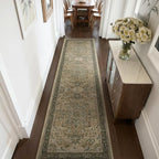 Moody Distressed 2x8 Runner Rugs for Hallways Entryway, Vintage Medallion Carpet Runner for Kitchen/Bedroom Bedside/Laundry Room/Bathroom Low Pile Washable Non Slip, Multi Brown/Green