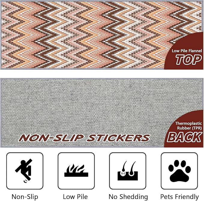 Brown Pink White Wave Runner Rug, 2x8ft Soft Tone Hallway Decor Carpet - Modern Home Corridor & Foyer Long Rug Non-Slip Mat, Washable Flannel Material, Bedroom Stylish Accent Rugs