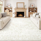 Vintage Living Room Area Rug - 8x10 Large Machine Washable Boho Area Rug Distressed Floral Rugs for Bedroom, Soft Non-Slip Indoor Floor Accent Rugs for Office Dining Room (Cream Beige, 8'x10')