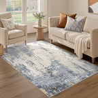 3x5 Area Rug Living Room Rugs - Washable Neutral Modern Abstract Soft Thin Rug Indoor Floor No Slip Rug Carpet for Bedroom Under Dining Table Home Office Decor - Blue/Light Brown
