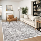 zesthome 5x7 Area Rugs - Ultra-Thin Washble Rug, Stain Resistant Anti Slip Backing Rugs for Living Room,Bedroom, Vintage Home Decor Area Rug (Grey/White,5'x7')