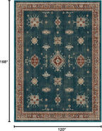 RUGGABLE Washable Vintage Area Rug – Verena Teal Blue 10x14, Stain-Resistant, Non-Slip – Large Machine Washable Rugs for Living Room, Bedroom, Hallway, Entryway & Office–with Cushioned Pad