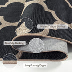 Lahome Moroccan Easy Jute Runner Rug 2x6, Black Washable Runner Rugs for Outdoor Porch Kitchen, Geometric Trellis Woven Long Carpet for Laundry, Thin Non Slip Farmhouse Porch Decor
