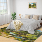 Forest Rugs for Bedroom - 5x8 Area Rug - Stone Bridge Stream Rugs for Living Room, Retro Country Style Rug, Non-Slip Washable Home Decor Carpet