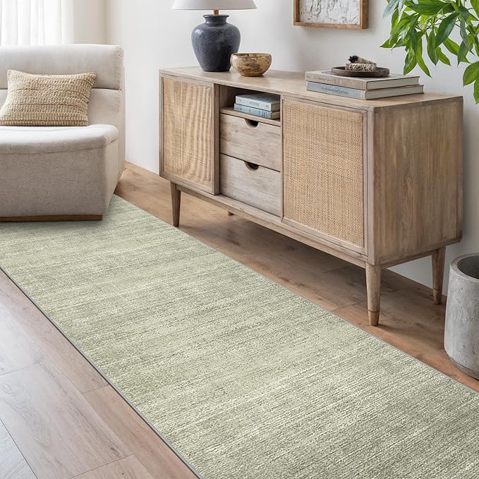 Art&Tuft Non-Slip Runner Rug - 2x8 Runner Rug Washable Low-Pile Rugs Runners, Soft Distressed Carpet Runner for Bedroom Bathroom Kitchen Laundry Living Room, Green