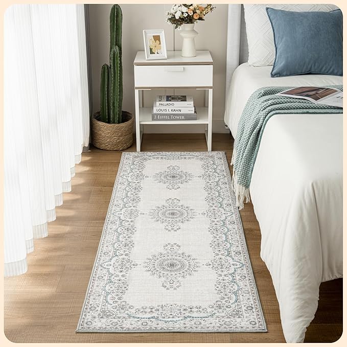 Istana Hallway Runner Rug 2.5x8 – Pink Beige Whisper/Grey/Blue Entryway Rug -Silk's Soft Touch Runners for Hallways - Stylish Kitchen Runner Rug Non Slip