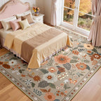 Floral 8x10 Area Rug Machine Washable Soft Print Boho Carpet Non Slip Doormat Low Pile Flower Area Rugs for Living Room Bedroom Nursery Kitchen Dining Room Indoor-Brown/Brick