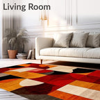 Flatwoven High Traffic Area Rug 6x9, Ember Abstract Geometric Shape Throw Indoor Floor, Non Slip, Stain Resistant, Washable Area Rugs for Living Room, Bedroom (Orange, 6x9)