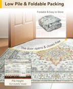 Area Rugs 2'x5' Washable Non-Slip, Floral Vintage Distress Print Pattern Medallion Carpet for Living Room Bedroom Dining Room, Light Yellow Carbon Grey Orange