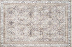 Phantoscope Washable Area Rug 5'x7' Non-Slip, Vintage Neutral Rugs for Living Room, Bedroom, Dining Room, Distressed Boho Floral Medallion Pattern, Low-Pile Foldable Floor Carpet, Light Brown