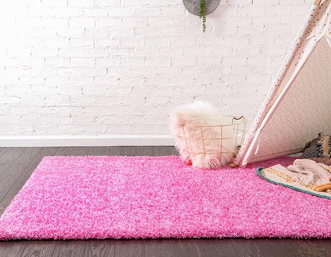 Unique Loom Solid Shag Collection Area Rug (10' x 13' Rectangle, Taffy Pink)