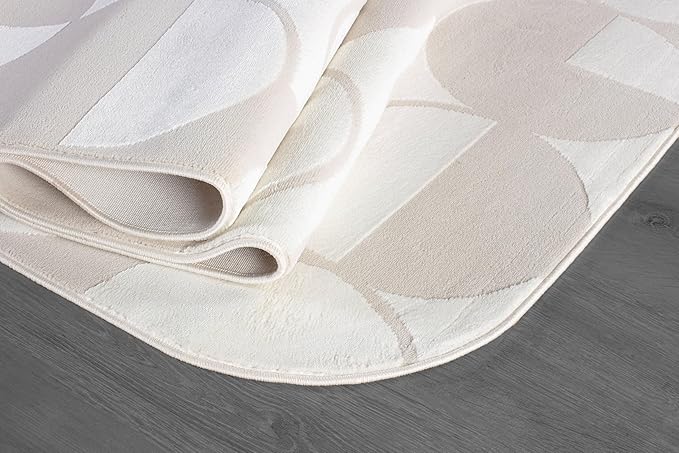 Beverly Rug Modern Geometric Area Rug 4x6 Low-High Pile Durable Soft Abstract Circular Indoor Rugs for Living Dining Room Office Stain Resistant Non Shedding Casual Indoor Carpet Beige White 4 x 6