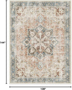 RUGGABLE Washable Vintage Area Rug – Kamran Coral 9x12, Stain-Resistant, Non-Slip – Large Machine Washable Rugs for Living Room, Bedroom, Hallway, Entryway & Office–with Standard Pad