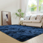 duduta 6x9 ft Navy Blue Rectangle Fluffy Rug, Tie-Dyed Shag Fuzzy Plush Rectangle Carpet for Bedroom Nursery Living Room Home Decor