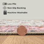 GLN Rugs Traditional Collection - Machine Washable Area Rug, Traditional Washable, Non Slip, Low Pile Chenille Rug, Living Room, Bedroom, Kitchen Rug (2' x 3' Pink/Blue/Multicolor)