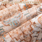 SERISSA Boho 8x10 Area Rugs Peach Cream, Washable Vintage Large Living Room Rug Non-Slip, Ultra Soft Oriental Print Distressed Farmhouse Carpet for Dining Room Bedroom Dorm Office Home Decor