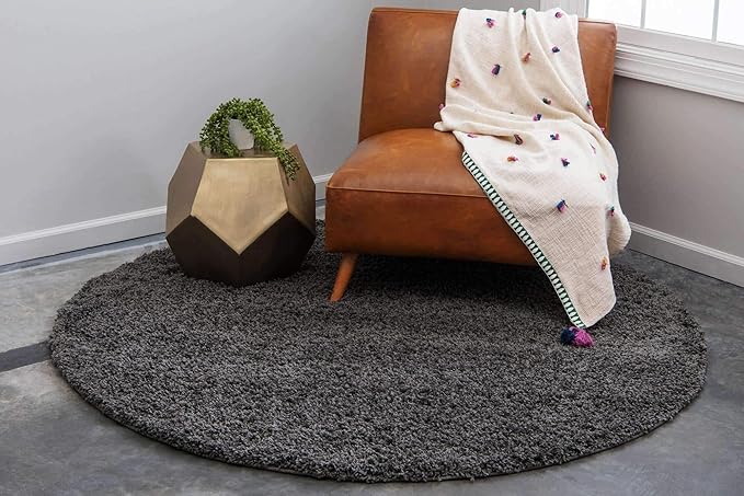 Unique Loom Solid Shag Collection Area Rug (10' 2" Round, Graphite Gray)
