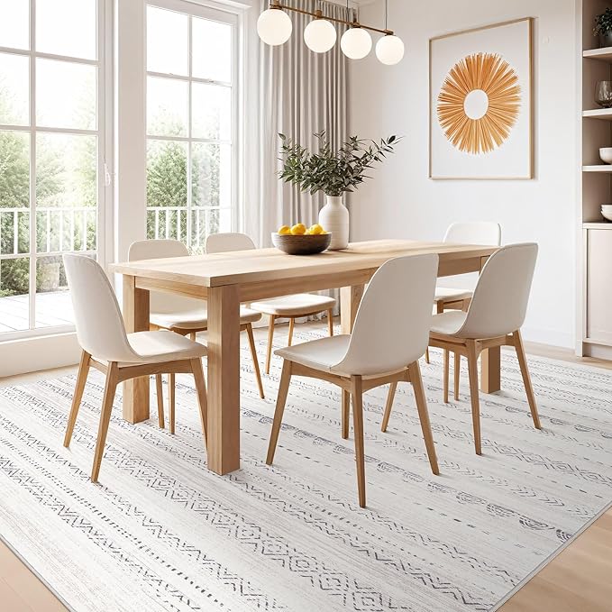 Nakagishi 10x14 Area Rugs Living Room: Washable Boho Large Neutral Modern Soft Stain Resistant Farmhouse Indoor Floor Rug Non-Slip Carpet for Bedroom Nursery Kids Playroom Office Dining Room- Gray