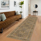 Non Slip 2x10 Gold Brown Hallway Runner - 10ft Long Runner Rugs, Washable Kitchen Floor Mat - Vintage Floral Design Décor