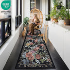 2x6 Machine Washable Runner Rug, Kitchen Hallway Area Rug Black Vintage Boho Floral Ultra Non-Slip Low Pile Soft Faux Wool Carpet, Kids and Pets Friendly for Bedroom Entryway Nursery Home Decor Rug