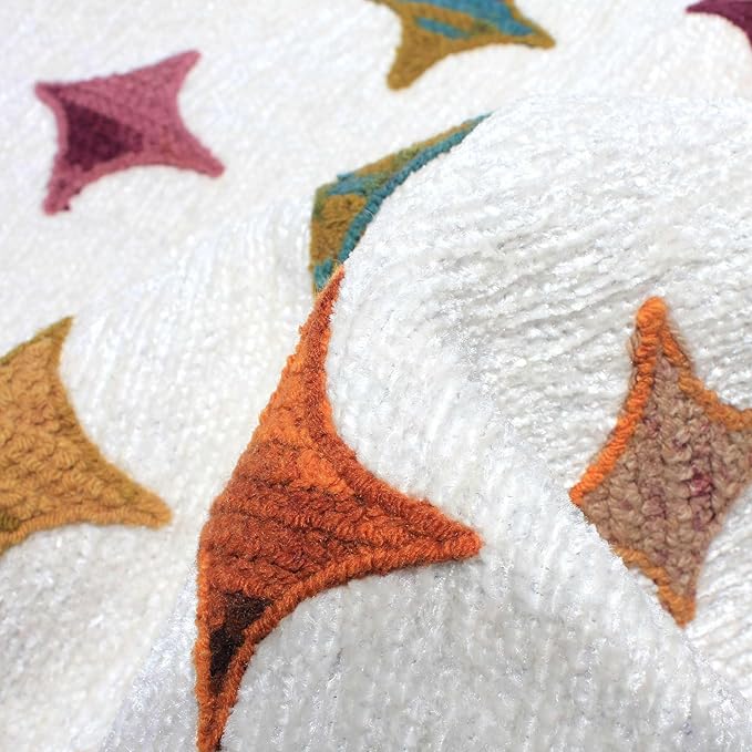 Alfa Rich 4x6 Moroccan White Area Rugs for Living Room Bedroom Decor Washable Cotton Pet Friendly