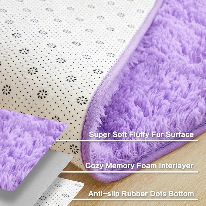 Andency 6x9 Area Rugs Purple,Large Shag Fluffy Soft Shaggy Rugs for Living Room Bedroom, Non-Slip Thick Plush Carpet for Kids Girls and Boys, Dorm Nursery Home Decor Aesthetic
