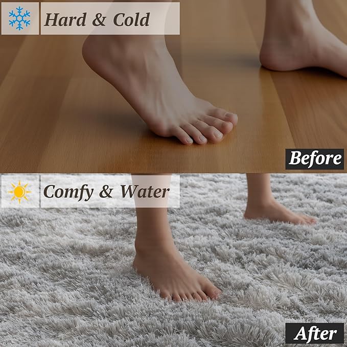 6x9 Area Rugs for Living Room Bedroom, Soft Fluffy Shaggy Bedside Rug, Indoor Floor Carpet for Kids Playroom, Dorms, Nursery Rooms, Home Decor (Tie-Dyed Light Grey 6'x9')